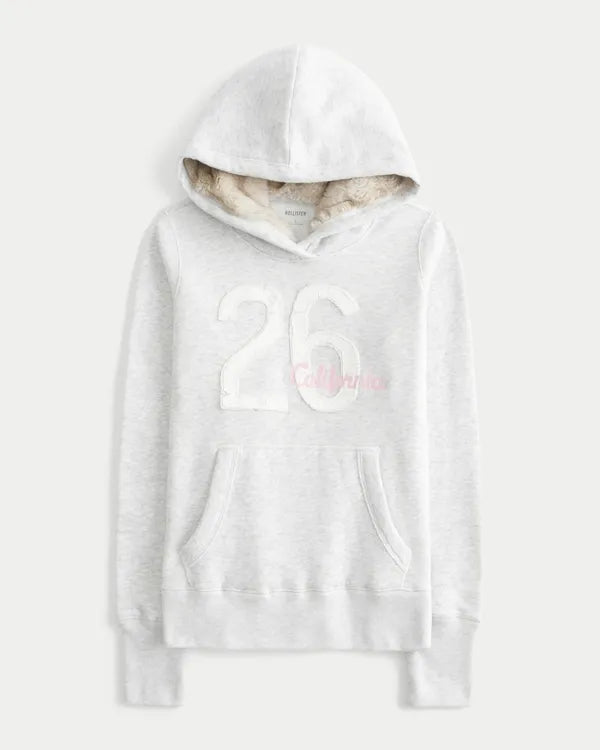 Hollister Feel Good Faux Fur-Lined Hood Graphic Hoodie
