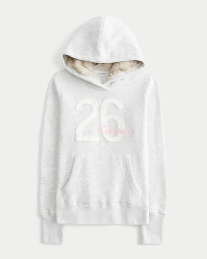 Hollister Feel Good Faux Fur-Lined Hood Graphic Hoodie
