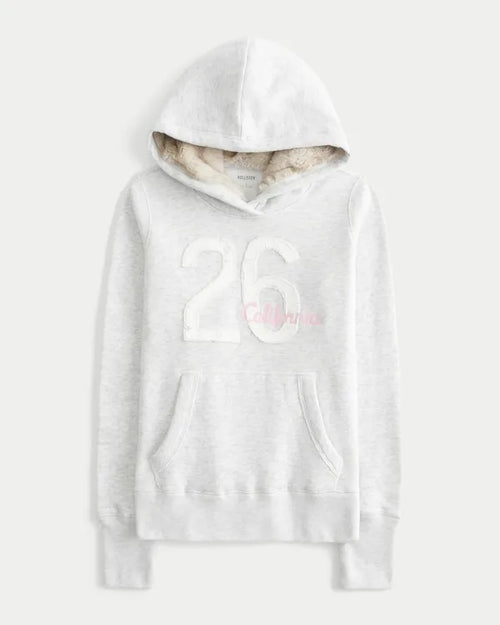 Hollister Feel Good Faux Fur-Lined Hood Graphic Hoodie