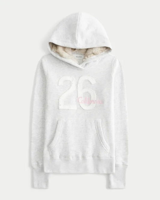 Hollister Feel Good Faux Fur-Lined Hood Graphic Hoodie