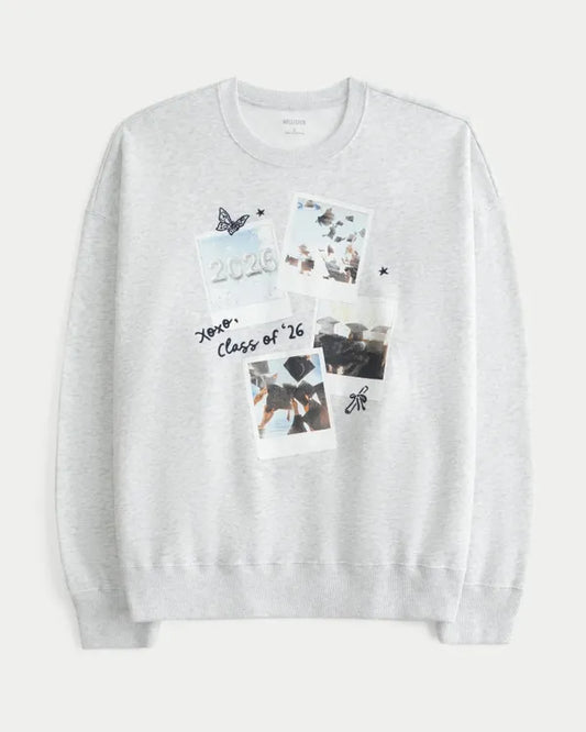 Hollister Feel Good Oversized Senior Graphic Crew Sweatshirt