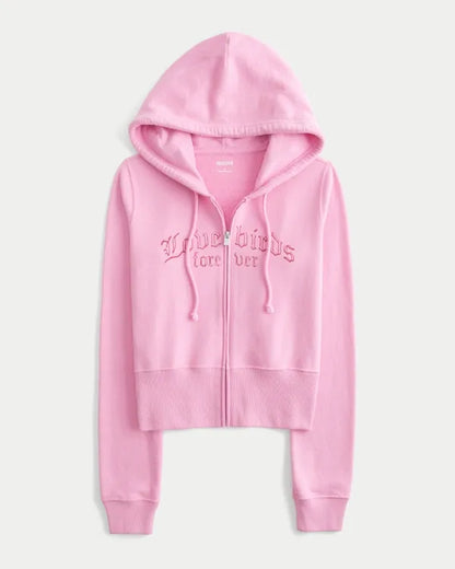 Terry Zip-Up Lovebirds Graphic Hoodie