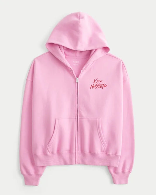 Hollister Feel Good Easy Zip-Up Xoxo Graphic Hoodie