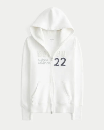 Hollister Feel Good Waffle Lined Hood Zip-Up Malibu Graphic Hoodie