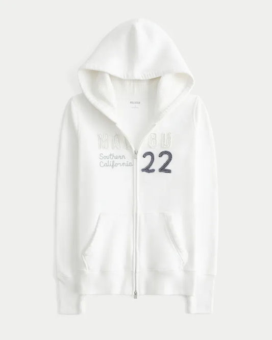 Hollister Feel Good Waffle Lined Hood Zip-Up Malibu Graphic Hoodie