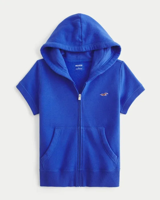 Hollister Feel Good Short-Sleeve Zip-Up Hoodie