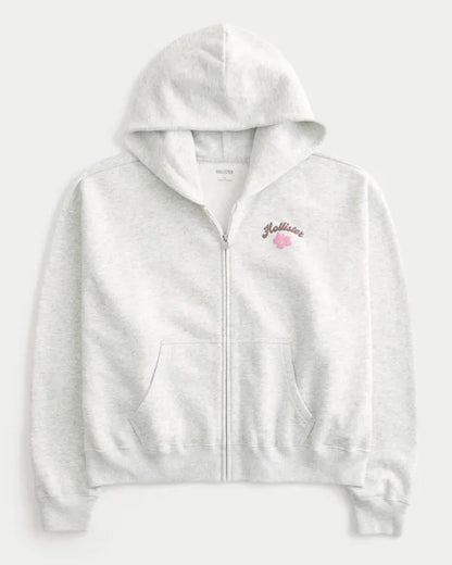 Hollister Feel Good Easy Zip-Up Logo Graphic Hoodie