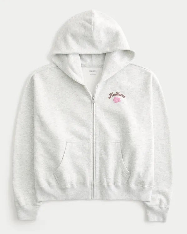 Hollister Feel Good Easy Zip-Up Logo Graphic Hoodie