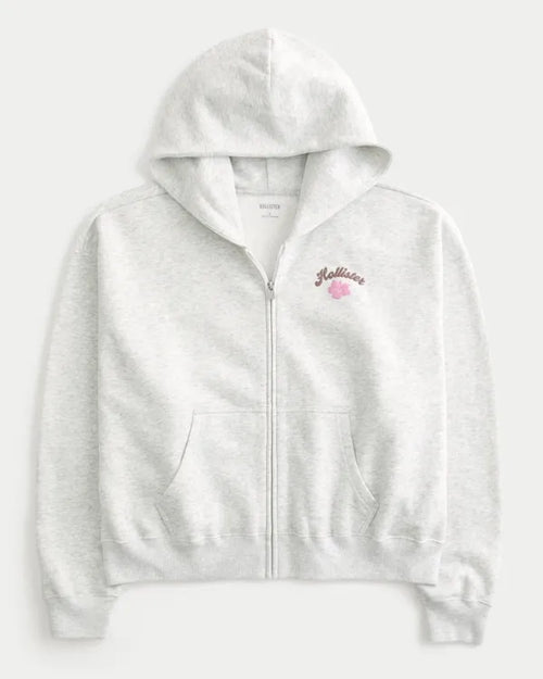 Hollister Feel Good Easy Zip-Up Logo Graphic Hoodie