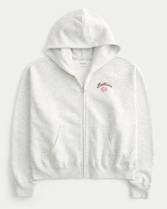 Hollister Feel Good Easy Zip-Up Logo Graphic Hoodie