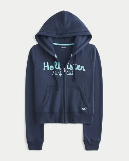 Easy Zip-Up Logo Graphic Hoodie