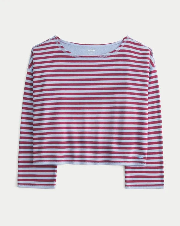Easy Striped Off-the-Shoulder Sweatshirt