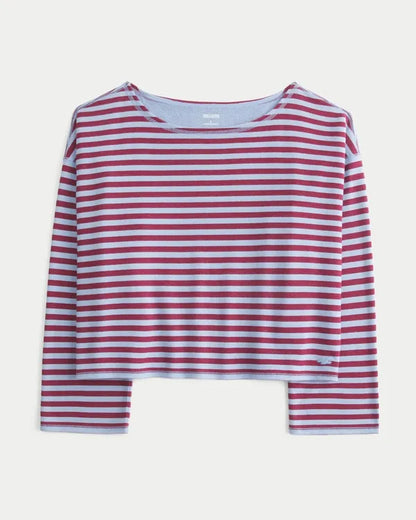 Easy Striped Off-the-Shoulder Sweatshirt