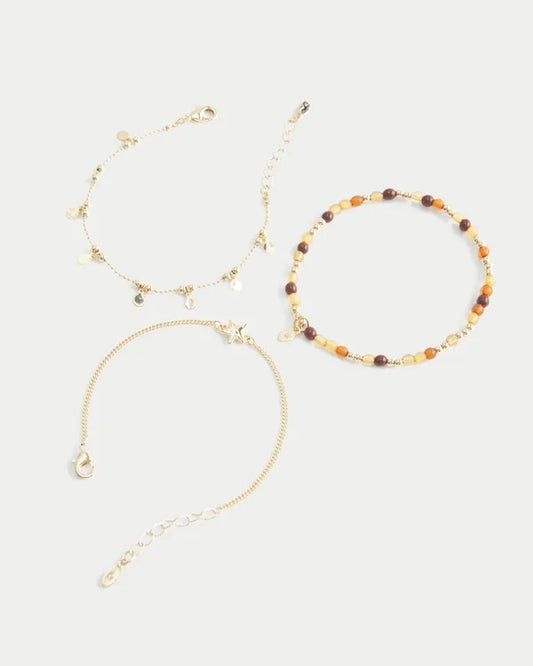 Gold Star Beaded Charm Bracelet 3-Pack