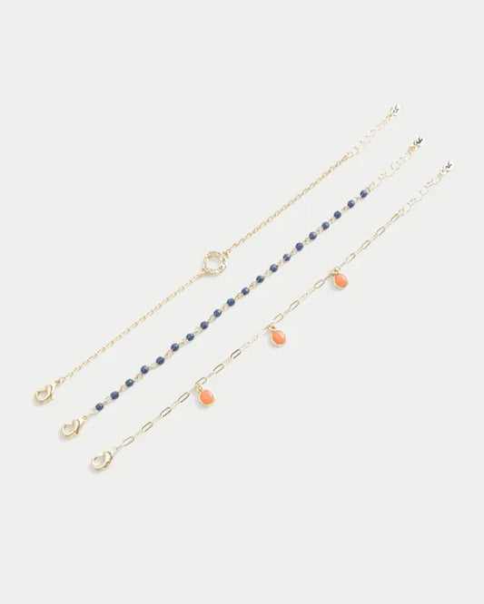 Gold Beaded & Ring Charm Bracelet 3-Pack