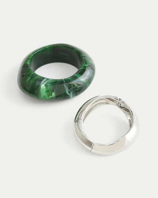 Green Marble & Silver Bangle 2-Pack