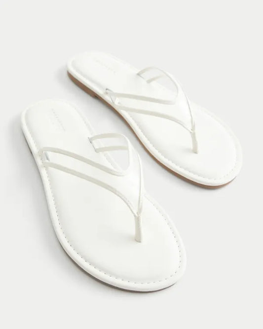 White Faux Leather Flip Flops