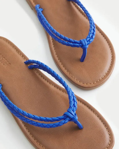 Blue Braided Double Strap Faux Leather Flip Flops