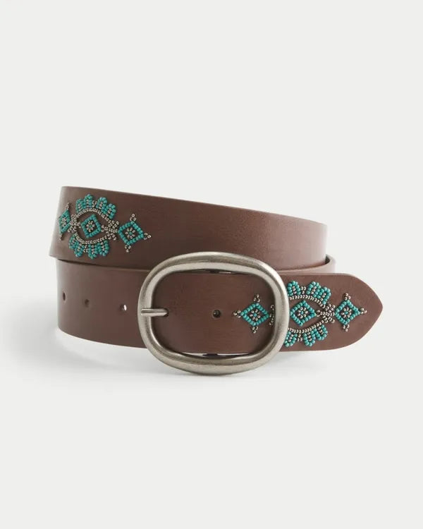 Beaded Faux Leather Belt