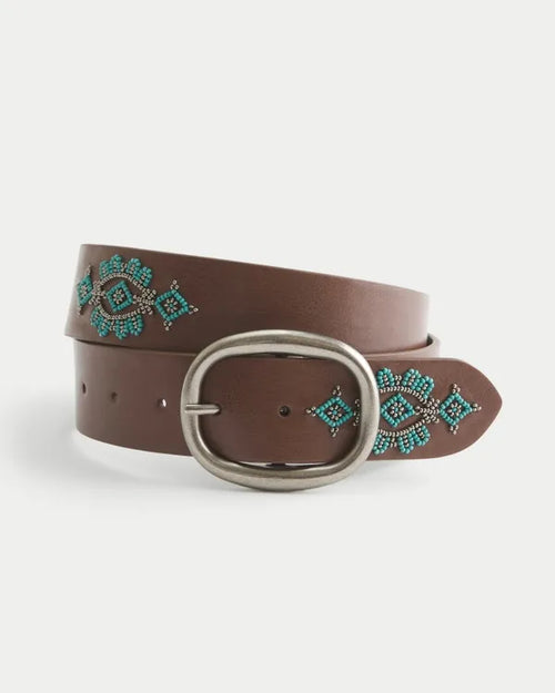 Beaded Faux Leather Belt