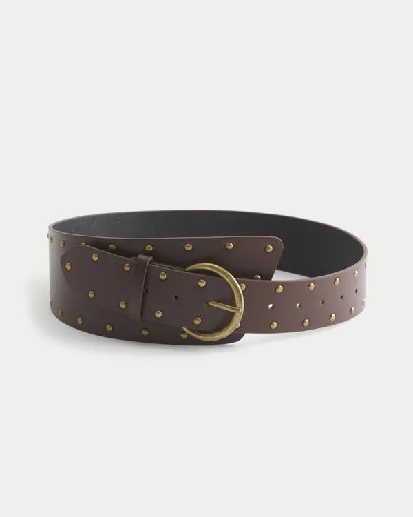 Asymmetrical Studded Faux Leather Belt