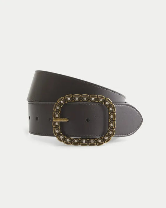 Rhinestone Buckle Faux Leather Belt