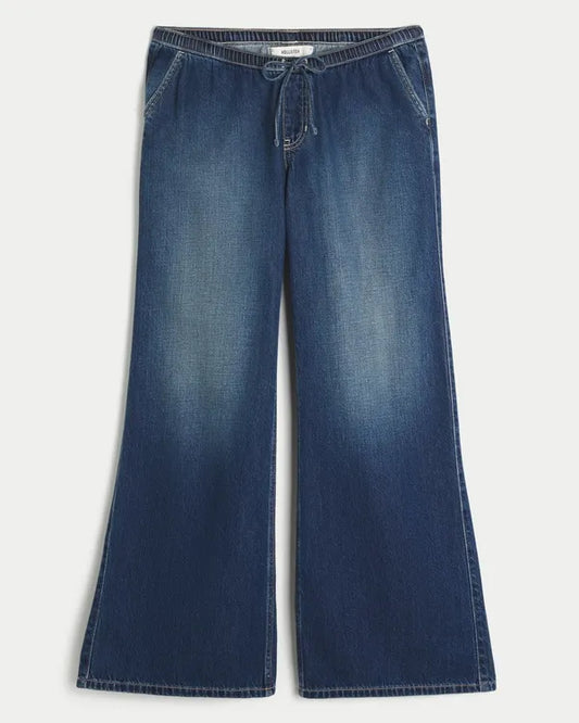 Ultra Low-Rise Drapey Pull-On Wide-Leg Jeans