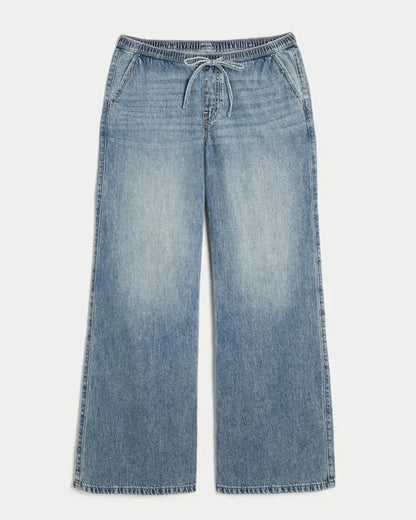 Ultra Low-Rise Drapey Pull-On Wide-Leg Jeans