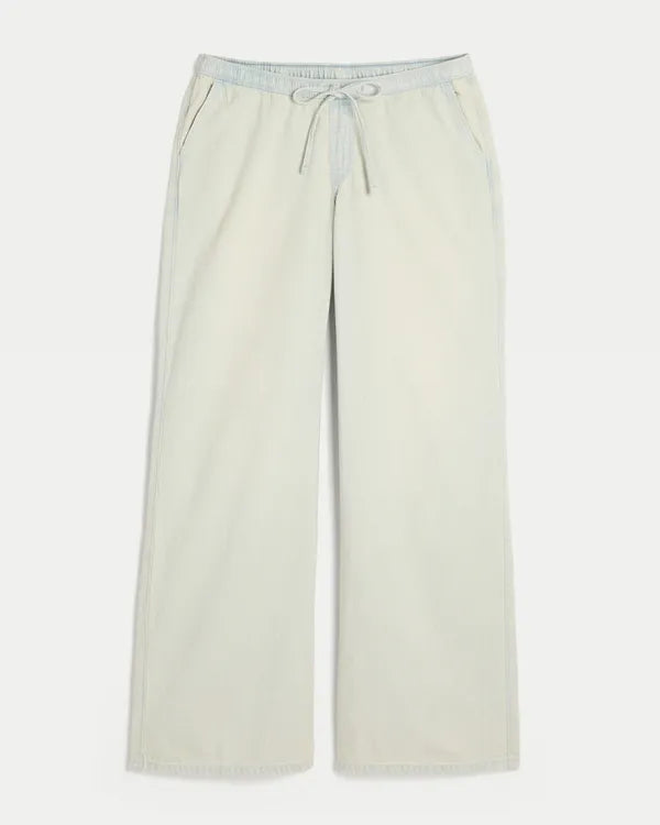 Ultra Low-Rise Drapey Pull-On Wide-Leg Jeans