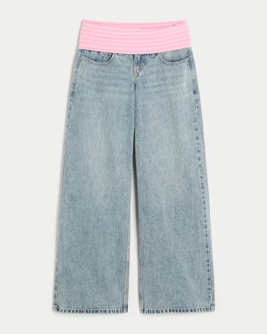 Ultra Low-Rise Foldover Waist Super Baggy Jeans