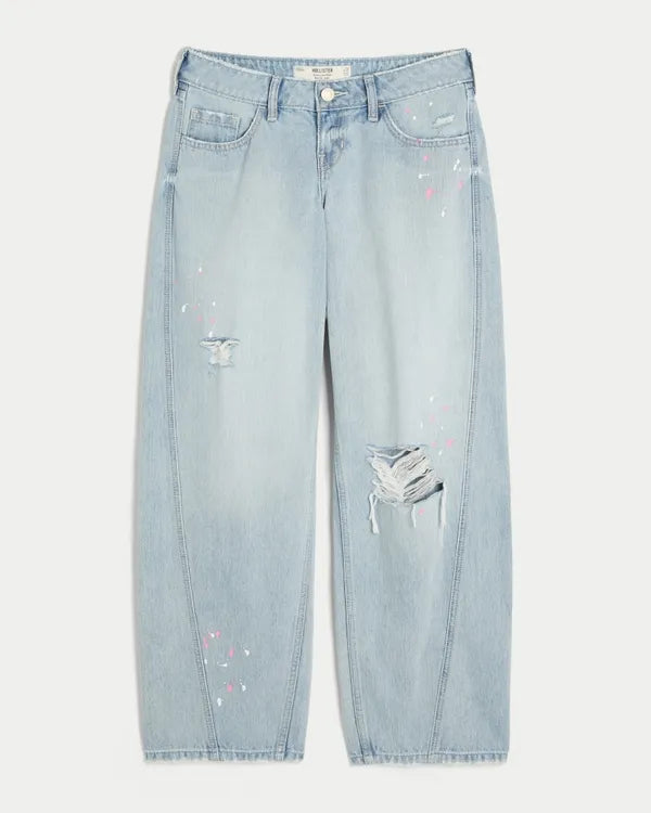 Ultra Low-Rise Paint Splatter Barrel Jeans