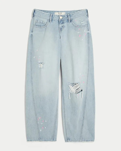 Ultra Low-Rise Paint Splatter Barrel Jeans