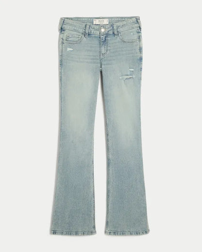 Low-Rise Distressed Strech Bootcut Jeans