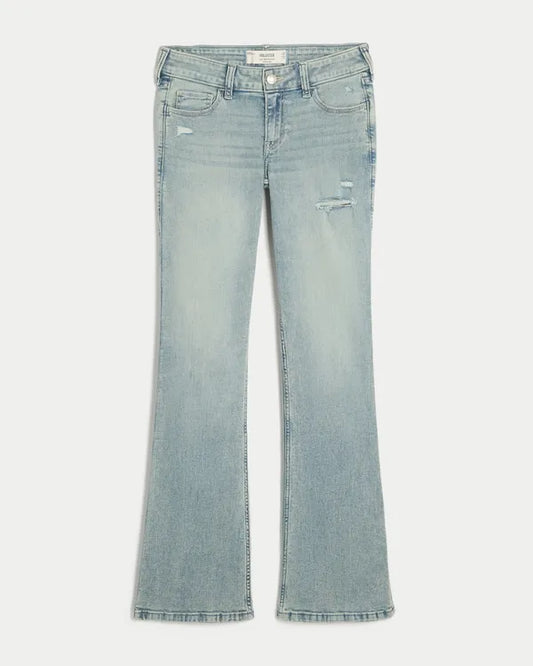 Low-Rise Distressed Strech Bootcut Jeans