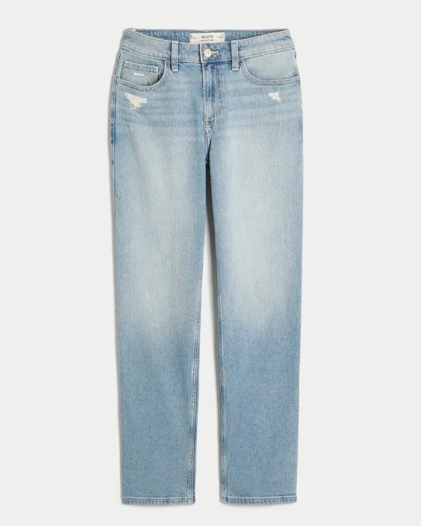 High-Rise Distressed Straight Jeans