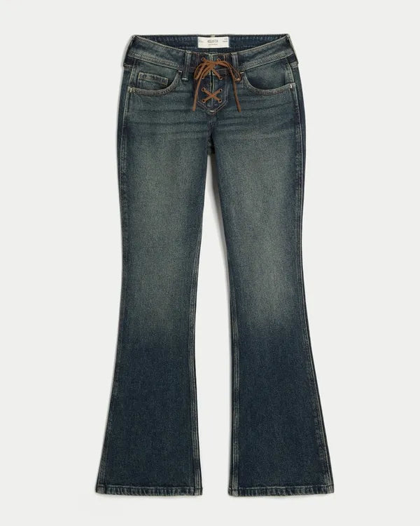 Low-Rise Lace-Up Bootcut Jeans