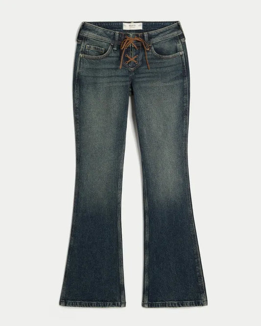 Low-Rise Lace-Up Bootcut Jeans