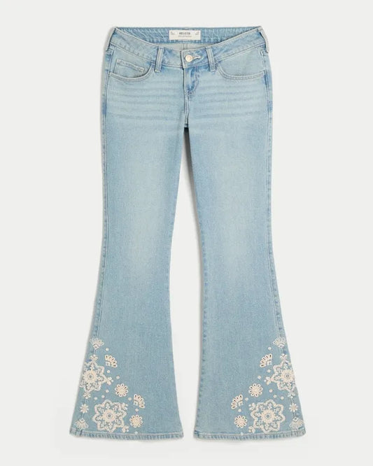 Ultra Low-Rise Floral Embroidery Flare Jeans