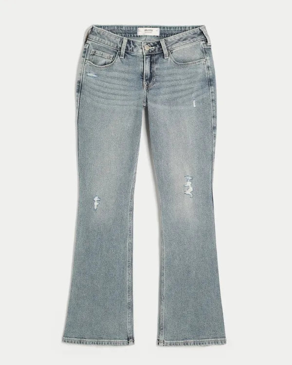 Low-Rise Distressed Bootcut Jeans