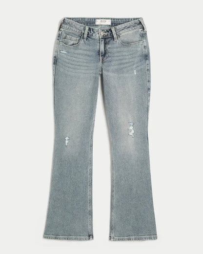 Low-Rise Distressed Bootcut Jeans