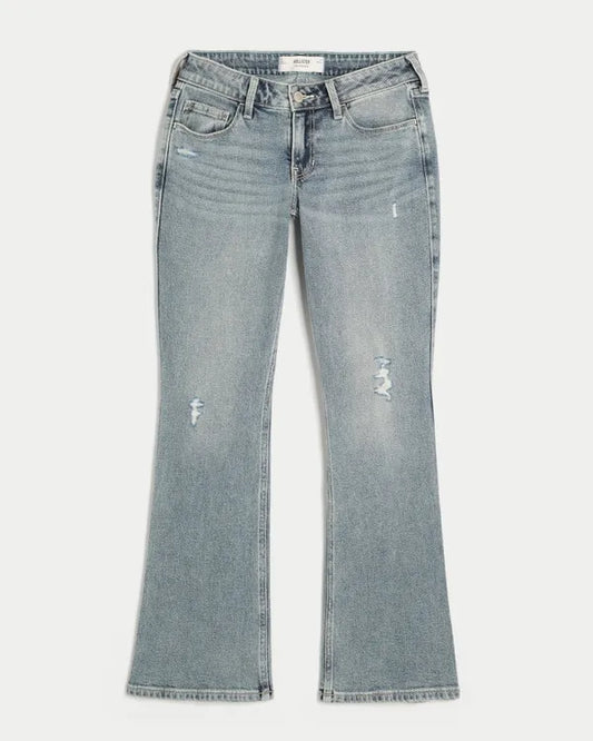 Low-Rise Distressed Bootcut Jeans