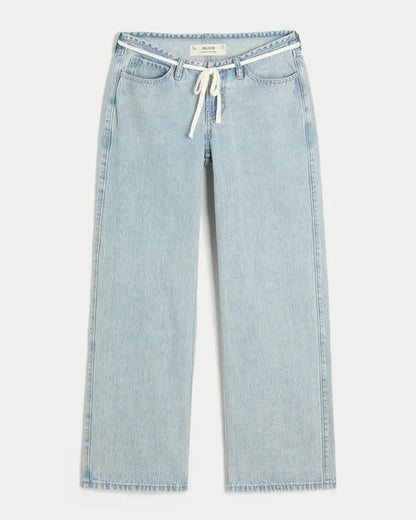 Ultra Low-Rise Mini Waistband Tie Waist Baggy Jeans