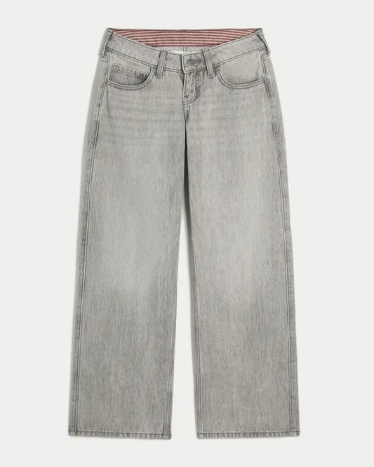Ultra Low-Rise Foldover Waist Baggy Jeans