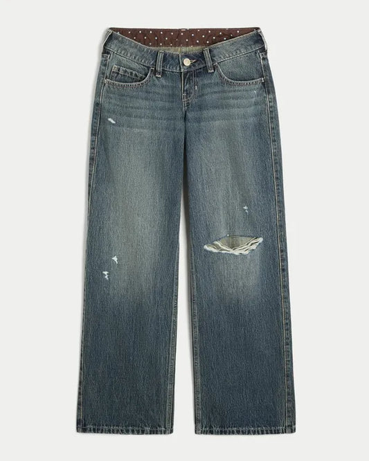 Ultra Low-Rise Ripped Foldover Waist Baggy Jeans