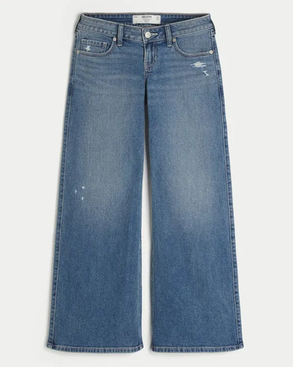 Ultra Low-Rise Distressed Wide-Leg Jeans