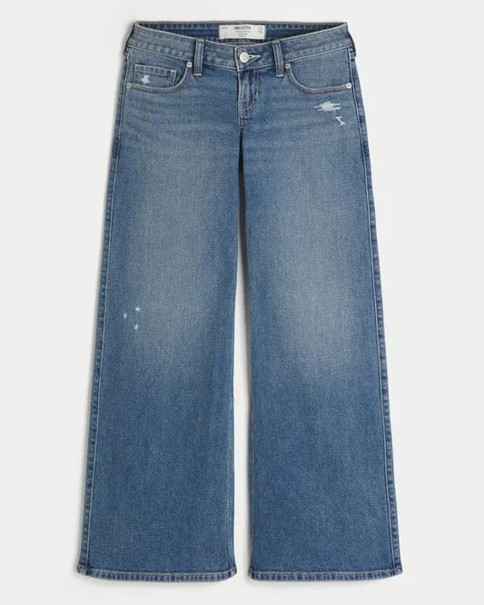 Ultra Low-Rise Distressed Wide-Leg Jeans