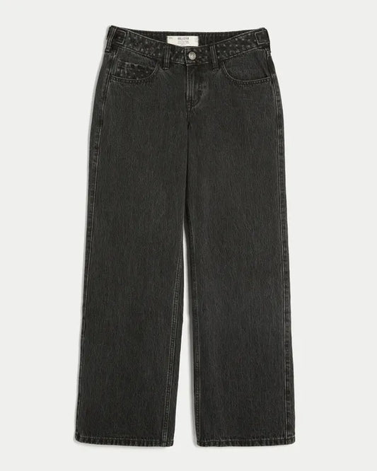 Hollister Andi Adjustable Waist Low-Rise Polka Dot Waist Baggy Jeans