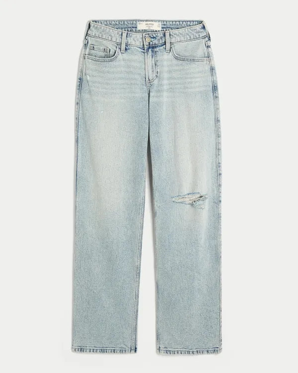 Low-Rise Ripped Dad Jeans