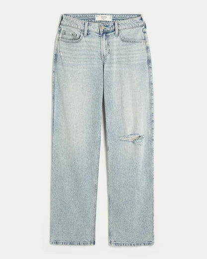 Low-Rise Ripped Dad Jeans