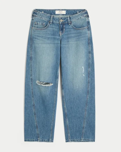 Hollister Andi Adjustable Waist Ultra Low-Rise Ripped Barrel Jeans